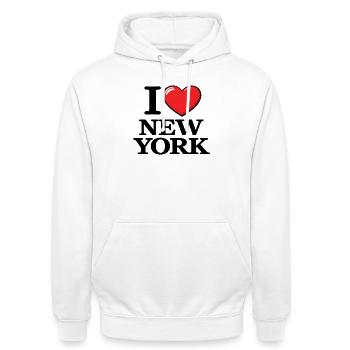 I Love New York USA – Message urbain - Sweat-shirt à capuche unisexe - blanc - Devant - AI Model Male 185 dark (185cm) & AI Model Female 172 dark (172cm)