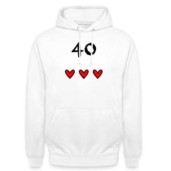 40. 40 ANS. 40e ANNIVERSAIRE. ANNIVERSAIRE 40 ANS. - Sweat-shirt à capuche unisexe - blanc - Devant - AI Model Male 185 dark (185cm) & AI Model Female 172 dark (172cm)