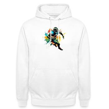 American-Football-Spieler-Illustrationen im Trend - Unisex Hoodie - Weiß - Vorne - AI Model Male 185 dark (185cm) & AI Model Female 172 dark (172cm)