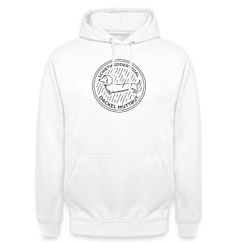 dackel mutt rut schietwetter - Unisex Hoodie - Weiß - Vorne - AI Model Male 185 dark (185cm) & AI Model Female 172 dark (172cm)