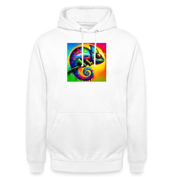 chameleon - Unisex Hoodie - white - Front - AI Model Male 185 dark (185cm) & AI Model Female 172 dark (172cm)