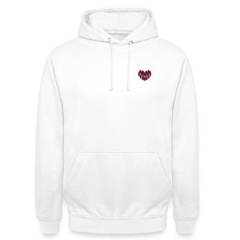 Mom Herz rot bestickt - Unisex Hoodie - Weiß - Vorne - AI Model Male 185 dark (185cm) & AI Model Female 172 dark (172cm)