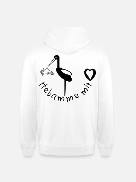 Hebamme mit Herz Storch - Unisex Hoodie - Weiß