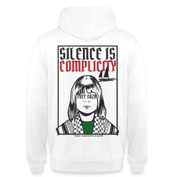 Schweigen ist Komplizenschaft, Freies Gaza, Freies Palästina - Unisex Hoodie - Weiß - Hinten - AI Model Male 185 dark (185cm)