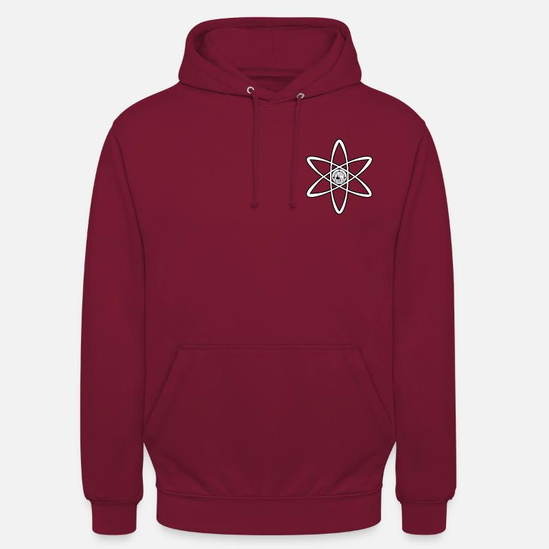 Atomic Utopia - Atom Emblem in White - Unisex Hoodie - bordeaux