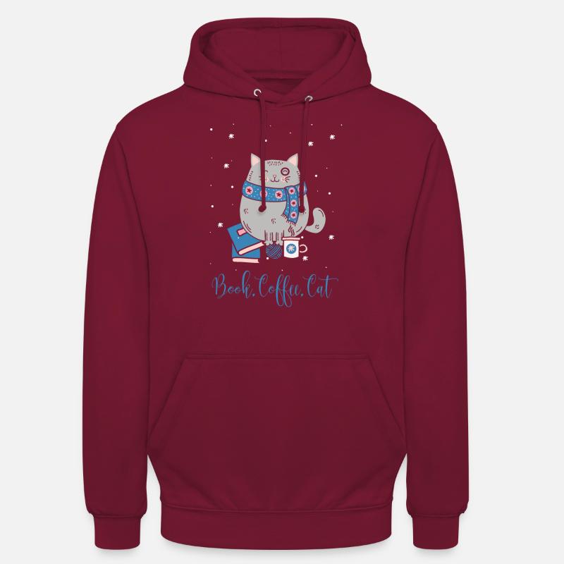 bok kaffe katt, bok kaffe katt - Luvtröja unisex - bordeaux
