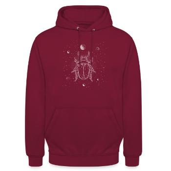 Kaefer im Weltall - Minimalistische Liniengrafik - Unisex Hoodie - Bordeaux - Vorne - Alina (178cm) & Michal (187cm)