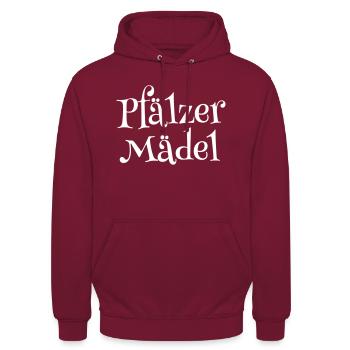 Pfälzerin Pfälzer Mädel Geschenk Mädchen Pfalz - Unisex Hoodie - Bordeaux - Vorne - Alina (178cm) & Michal (187cm)