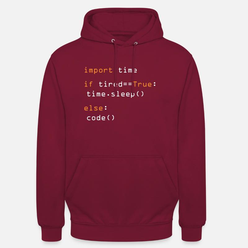 Python Code Import Sleep Tired Loop - Unisex Hoodie - Bordeaux