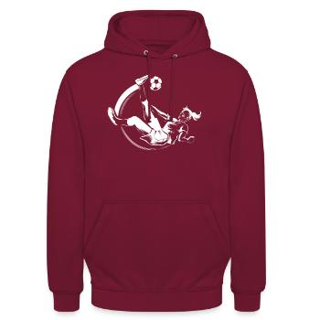 fussballerin fallrückzieher - Unisex Hoodie - Bordeaux - Vorne - Alina (178cm) & Michal (187cm)