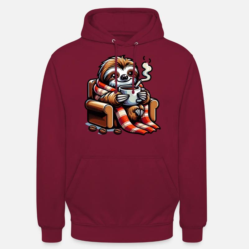 Paresseuse douillette avec café - Sweat-shirt à capuche unisexe - bordeaux