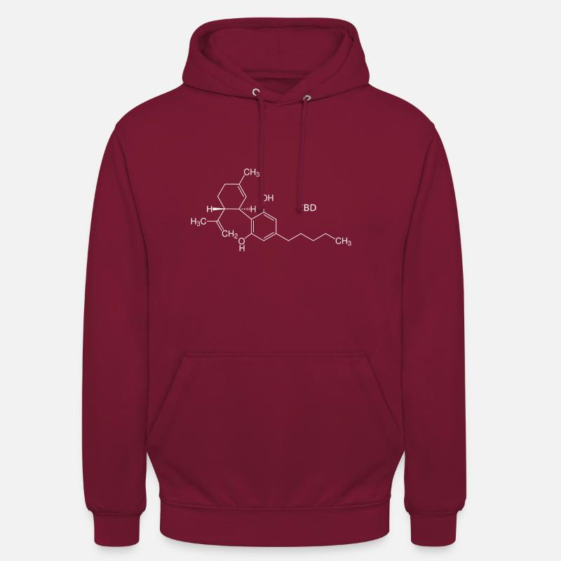 Molécule CBD - blanche avec nom - Sweat-shirt à capuche unisexe - bordeaux