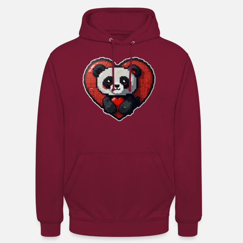 Pixel-Panda mit großem Herz - Unisex Hoodie - Bordeaux