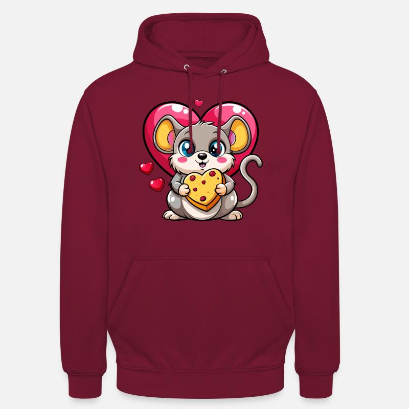 Souris amoureuse du fromage - Sweat-shirt à capuche unisexe - bordeaux