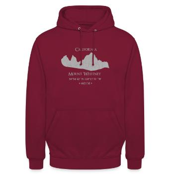 Höchster Berg Kalifornien Koordinaten Berg Whitney - Unisex Hoodie - Bordeaux - Vorne - Alina (178cm) & Michal (187cm)