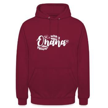 ohana Familie Hawaii Blume - Unisex Hoodie - Bordeaux - Vorne - Alina (178cm) & Michal (187cm)