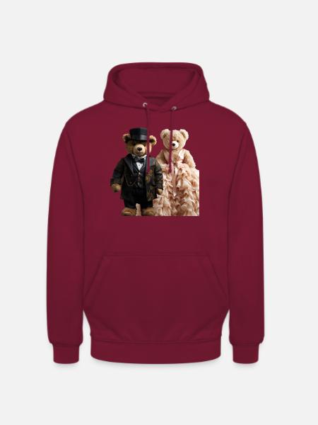 Two teddy bears newly married - Unisex Hoodie - bordeaux