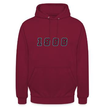 1986 Year Number - Unisex Hoodie - bordeaux - Front - Alina (178cm) & Michal (187cm)