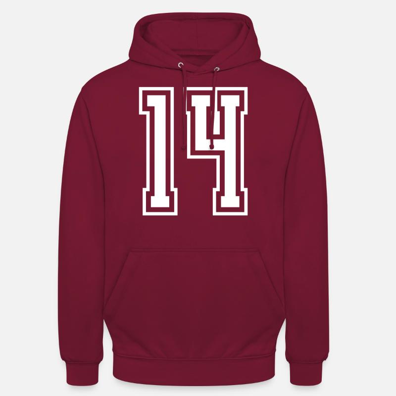 14 Numéro de numéro - Sweat-shirt à capuche unisexe - bordeaux