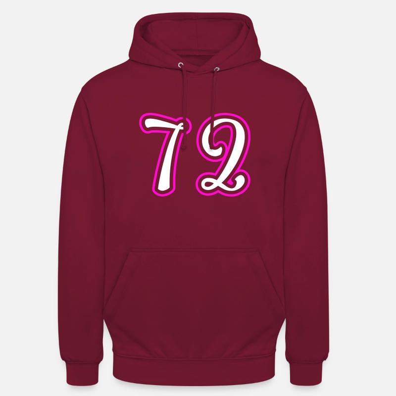 72 Numéro de numéro - Sweat-shirt à capuche unisexe - bordeaux