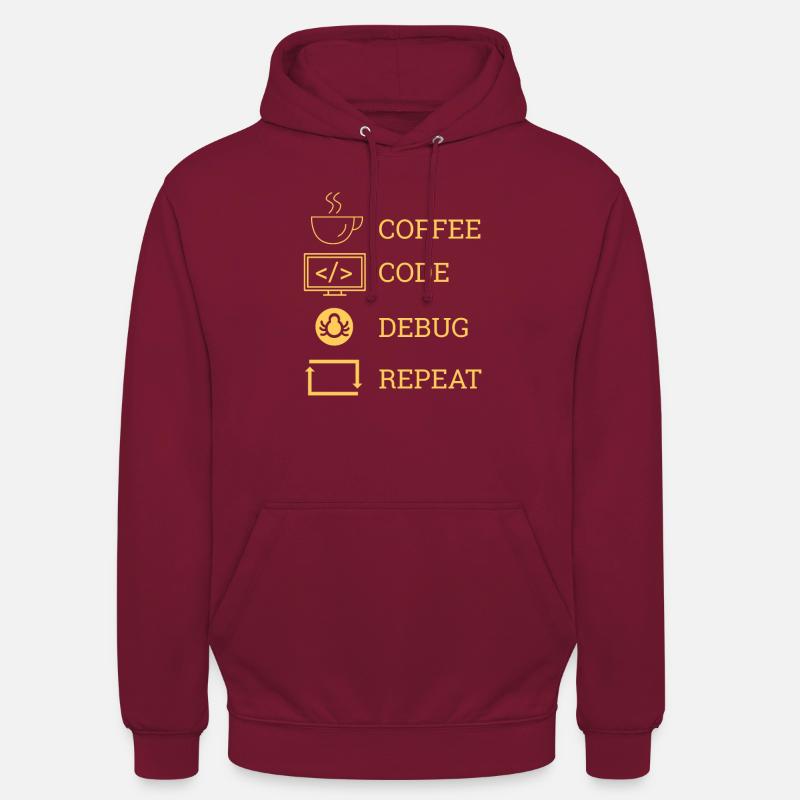"Coffee Code Debug Repeat" | Programmierer - Unisex Hoodie - Bordeaux