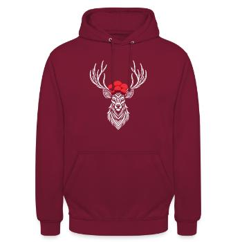 Black Forest Deer Forest Design - Unisex Hoodie - bordeaux - Front - Alina (178cm) & Michal (187cm)
