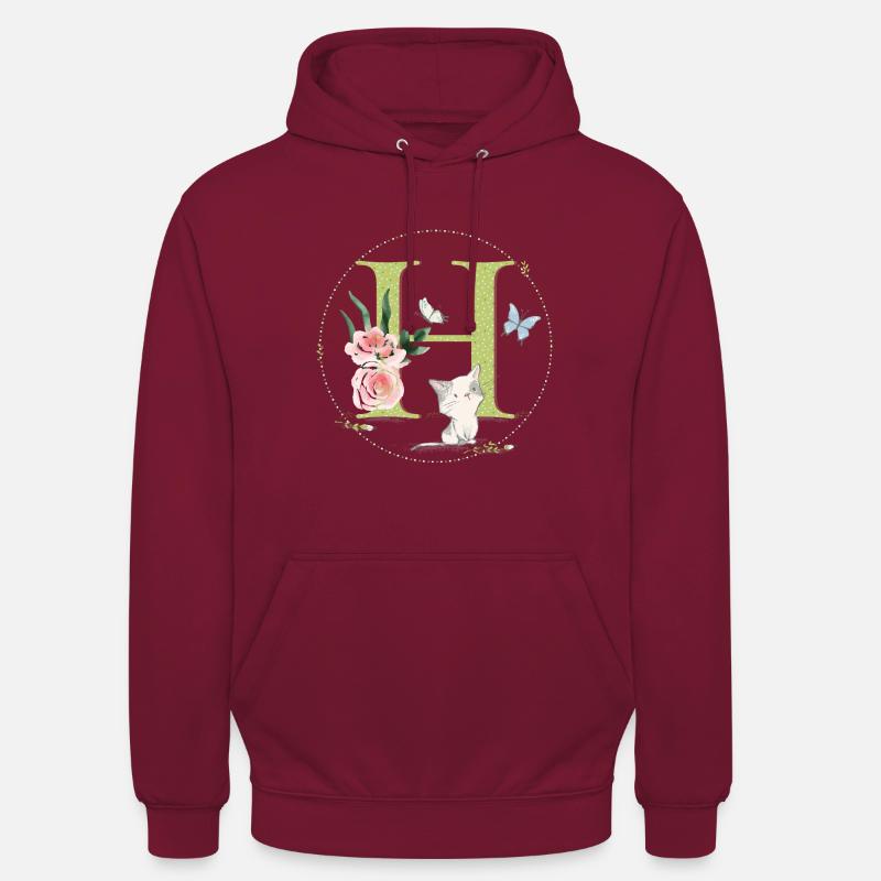 Anfangsbuchstabe A mit Katze - Unisex Hoodie - Bordeaux