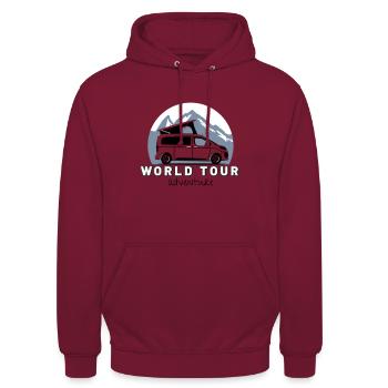 World Tour Adventure Camper Van T-Shirts - Unisex Hoodie - Bordeaux - Vorne - Alina (178cm) & Michal (187cm)