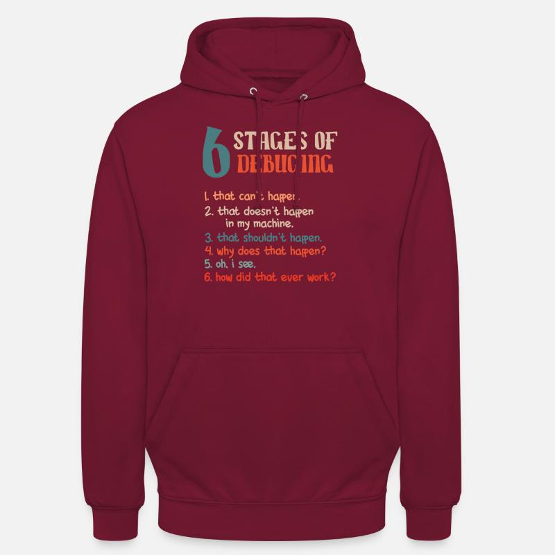 Funny Stages Of Debugging Developer Programmer - Unisex Hoodie - Bordeaux