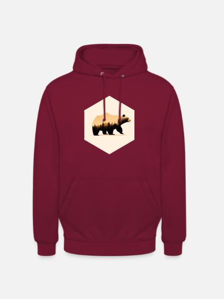 Silhouette Bär Wald, Bär mit Bäumen, Kiefer Wald - Unisex Hoodie - Bordeaux