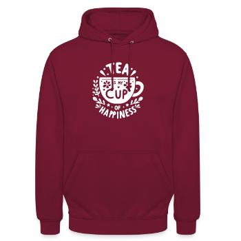 Le thé est ma tasse de bonheur - Sweat-shirt à capuche unisexe - bordeaux - Devant - Alina (178cm) & Michal (187cm)