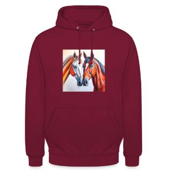 Tête de cheval#Chevaux - Sweat-shirt à capuche unisexe - bordeaux - Devant - Alina (178cm) & Michal (187cm)
