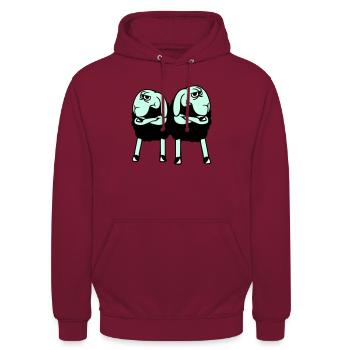 2 Sheep Crossed Arms Offended Friends Team - Unisex Hoodie - bordeaux - Front - Alina (178cm) & Michal (187cm)