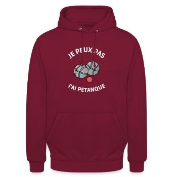J'peux pas j'ai petanque - Sweat-shirt à capuche unisexe - bordeaux - Devant - Alina (178cm) & Michal (187cm)
