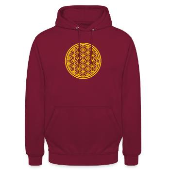 Blume des Lebens Lebensblume - Yoga gelb gold - Unisex Hoodie - Bordeaux - Vorne - Alina (178cm) & Michal (187cm)