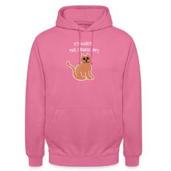 Es sind immer die Orange Meme Katze (Weiß) - Unisex Hoodie - Pink - Vorne - Alina (178cm) & Michal (187cm)