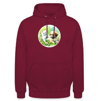 Hund und Katze in Harmonie - Unisex Hoodie - Bordeaux - Vorne - Alina (178cm) & Michal (187cm)
