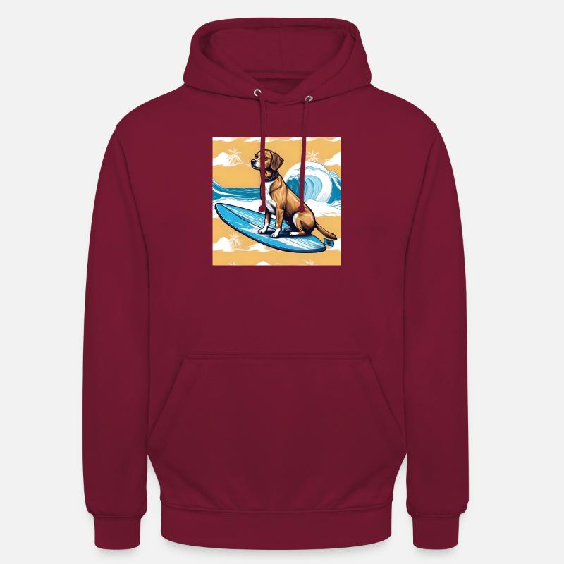 Chien sur une planche de surf - Sweat-shirt à capuche unisexe - bordeaux