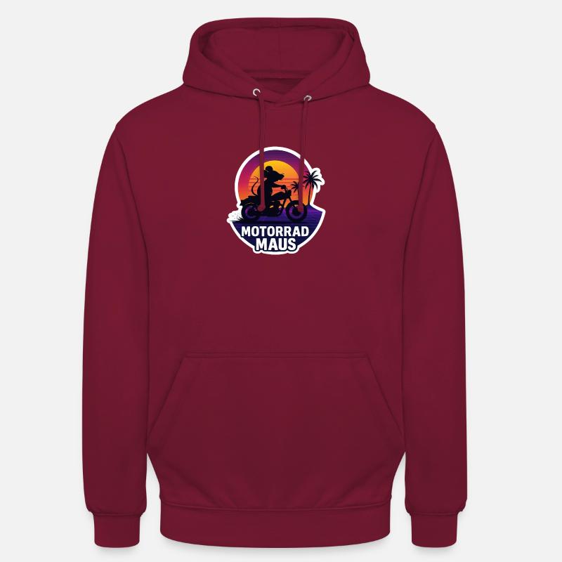 Motorcycle Mouse - white text - Unisex Hoodie - bordeaux