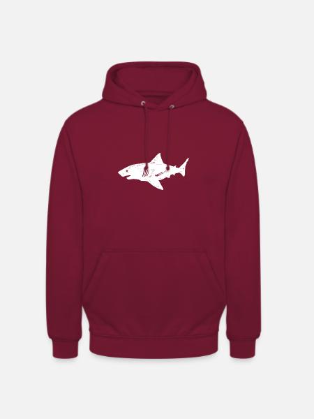 Shark (no1) - White - Unisex Hoodie - bordeaux