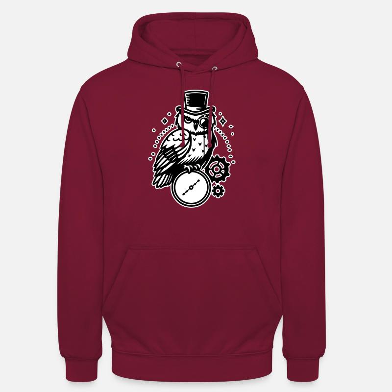 Steampunk Eule und Uhr Design - Unisex Hoodie - Bordeaux