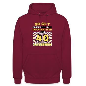 So gut kann nur ein Informatiker mit 40 aussehen - Unisex Hoodie - Bordeaux - Vorne - Alina (178cm) & Michal (187cm)
