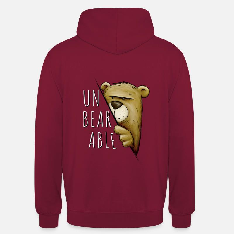 Unbearable - Unbearable Grumpy Bear pun - Unisex Hoodie - bordeaux