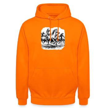 Pferde - Unisex Hoodie - Orange - Vorne - AI Model Male 185 light (185cm) & AI Model Female 180 light (180cm)