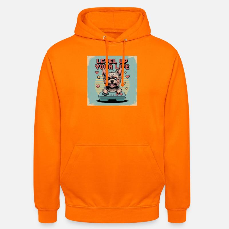 Pixel Dog et Level Up Theme - Sweat-shirt à capuche unisexe - orange