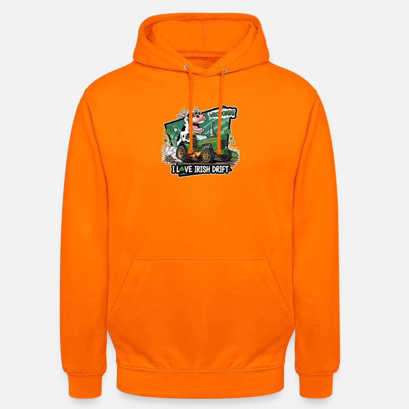 Vache irlandaise avec tracteur vert - Sweat-shirt à capuche unisexe - orange