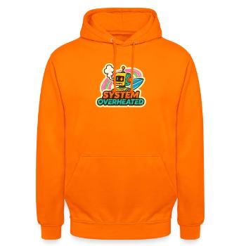 Retro Robot Surfkunst Design - Unisex Hoodie - Orange - Vorne - AI Model Male 185 light (185cm) & AI Model Female 180 light (180cm)