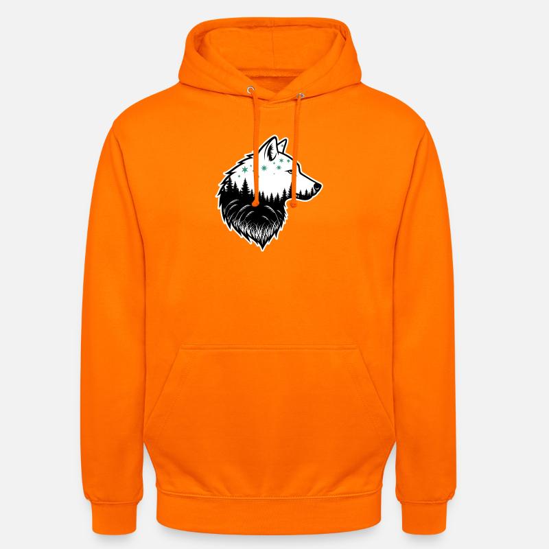 Wolf Silhouette Night Forest Design - Unisex Hoodie - orange