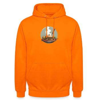 Hearty vegetable burger with fresh ingredients - Unisex Hoodie - orange - Front - AI Model Male 185 light (185cm) & AI Model Female 180 light (180cm)
