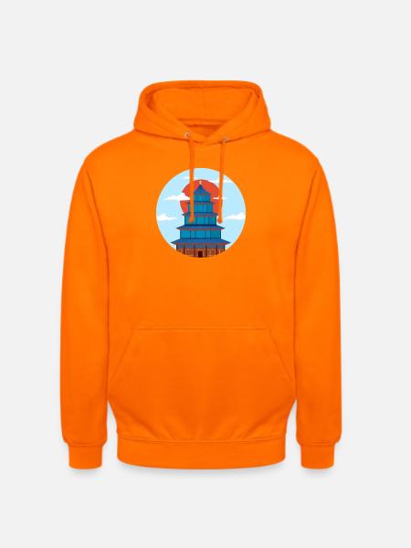 Traditional Blue and Orange Pagoda - Unisex Hoodie - orange